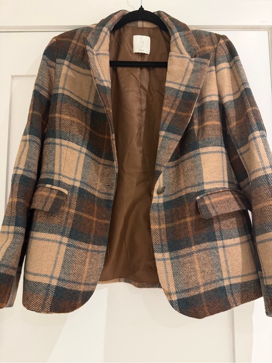 Joie Jackets & Blazers - Joie Wool Blend Plaid Blazer | Beige Camel | Size 4 | Quiet Luxury